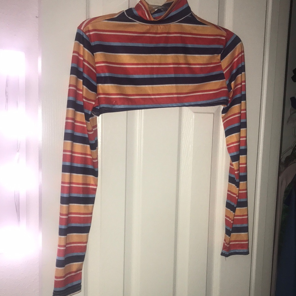 Orange Red Turtleneck Crop Top with Mandarin Collar